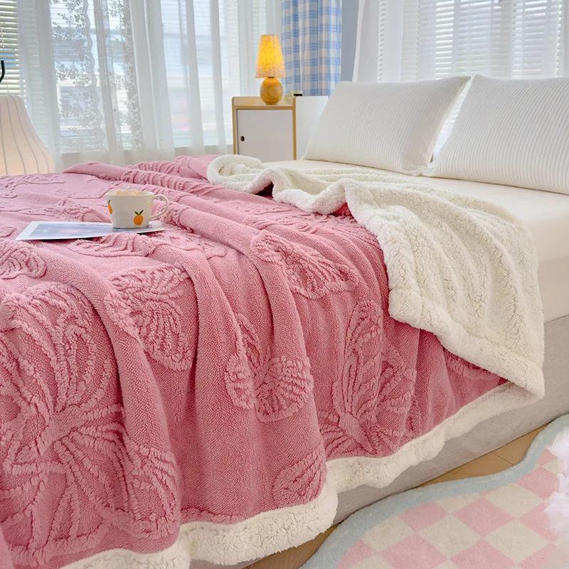 Butterfly Solid Color Jacquard Multifunctional Blanket  Fleece Blanket Milk Fleece Warm Casual Cover Blanket
