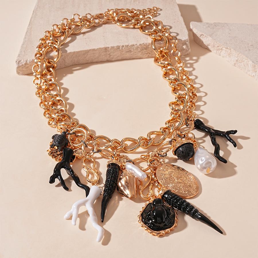 

Exaggerated Antler and Faux Pearl Turtle-Frog Necklace - Women s Summer Style