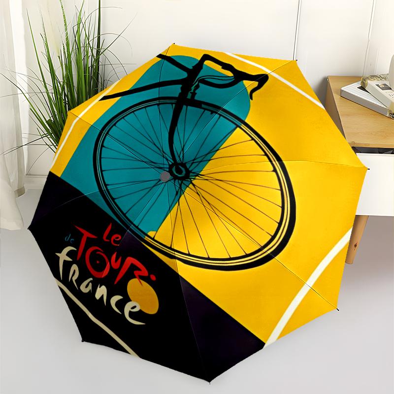 Tour de France Print Automatic Umbrella, 8 Rib Iron Frame, Plastic Handle, Suitable for Outdoor Travel &Daily , Ideal Gift
