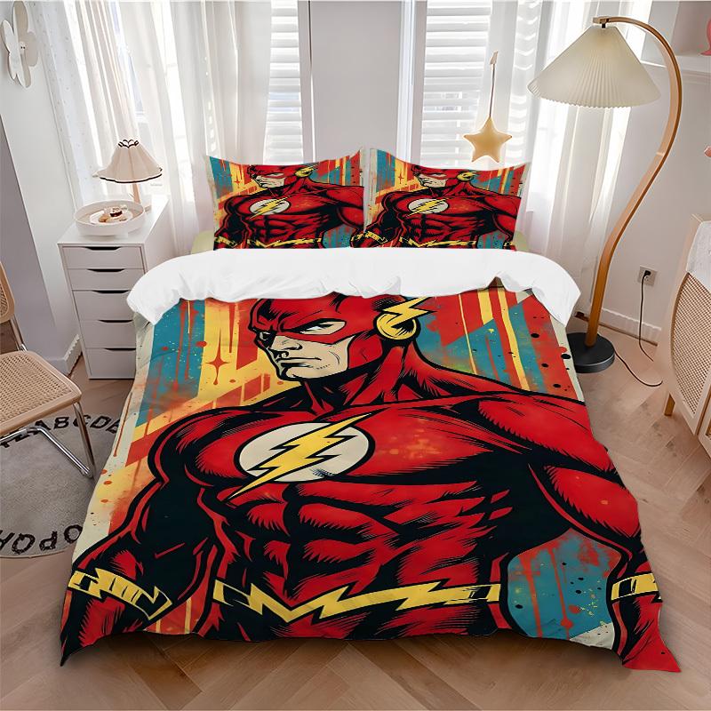 3pcs Flash Superhero Duvet Cover Set, 1 Duvet Cover + 2 Pillowcases (No Insert), High-Definition Print for All Seasons,Durable Yy251103009