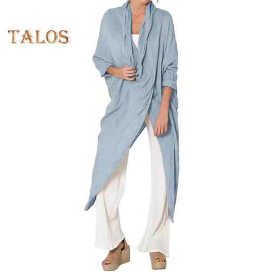 

Женские топы, летние рубашки с v-образным вырезом и длинными рукавами, топы с разрезом спереди и сзади, рубашки нестандартной формы, однотонные рубашки средней длины 2XL небесно-голубой