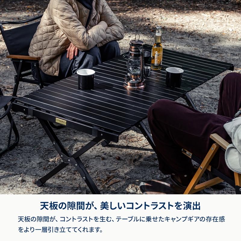 Hilander Wood Roll Table X Black Edition Camping Table Outdoor 120 Černý venkovní pojízdný stůl Přírodní jídelní stůl Kompaktní stylový