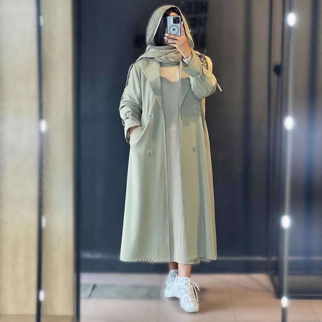 2025 Cross-border European and American Autumn New Korean Version Wears Trench Coat British Style Jacket Sweater Long Hip Skirt