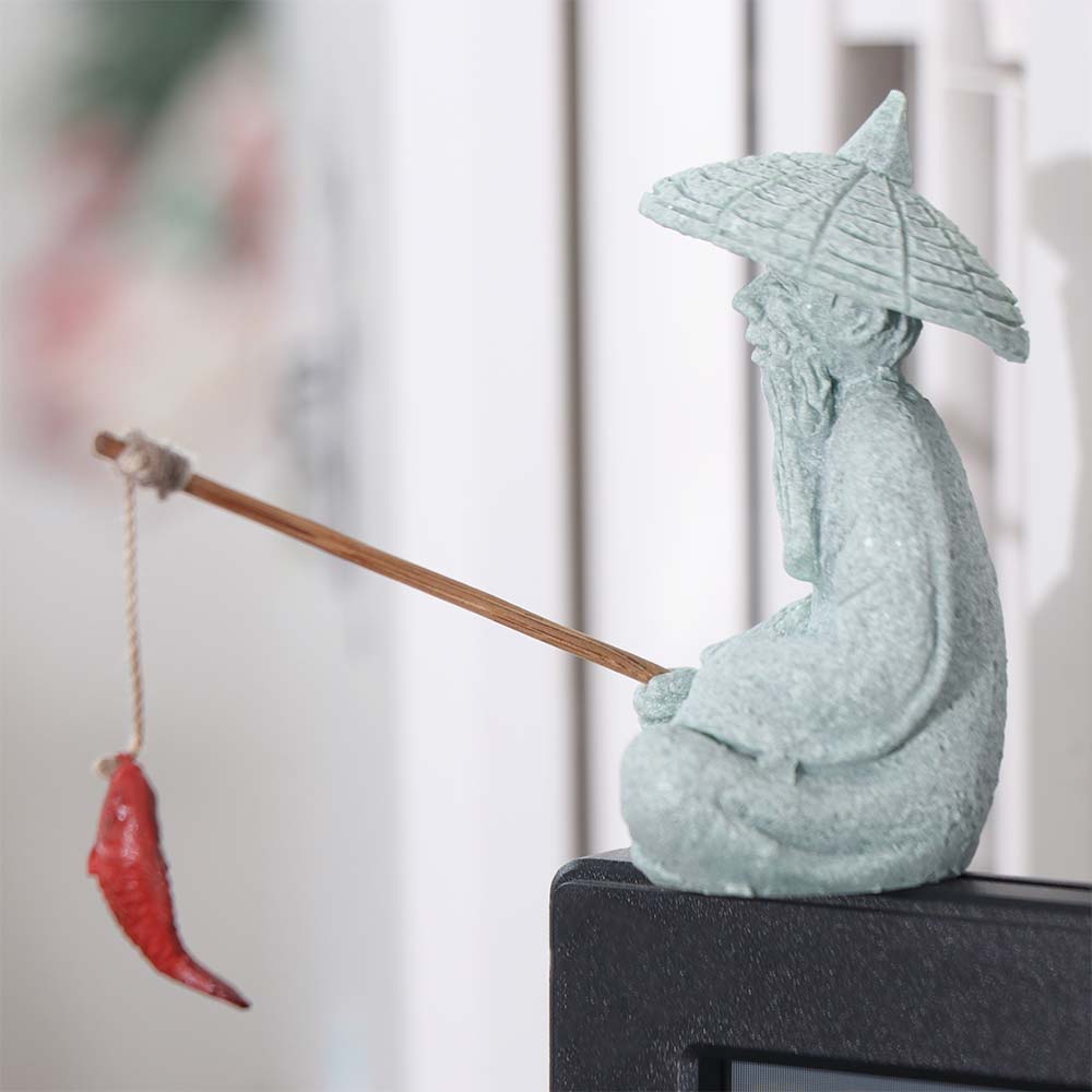 Cute Fisherman Statue Sandstone Garden Statue Micro Landscape Decor Dolls Statue  Living Room
