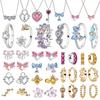 Original 925 Silver Romantic Bow Heart-shaped Flower Pearl Earrings Rings Necklaces Fit Women's Birthday Jewelry Gifts