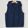 Women's Solid Color Plus Size Fashionable Hooded Drawstring Pocket Vest Top Jacket
