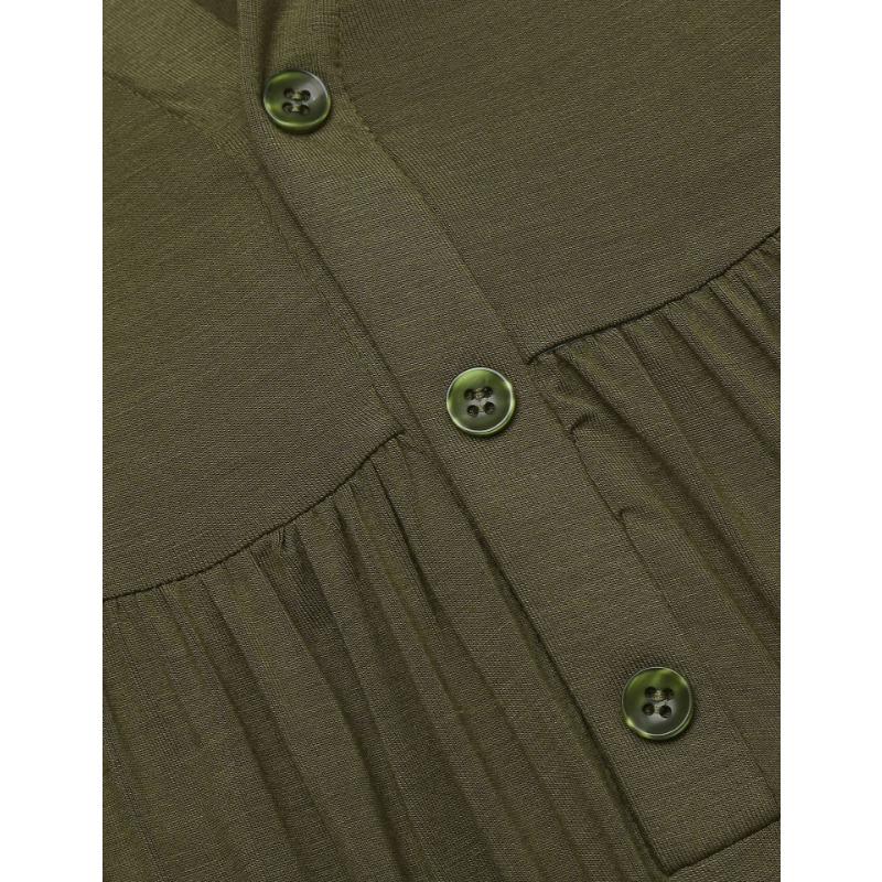 YYFS Women's Fashion Solid Color Print Summer Spring Short Sleeve V-Neck Loose Waistline Casual Dresses