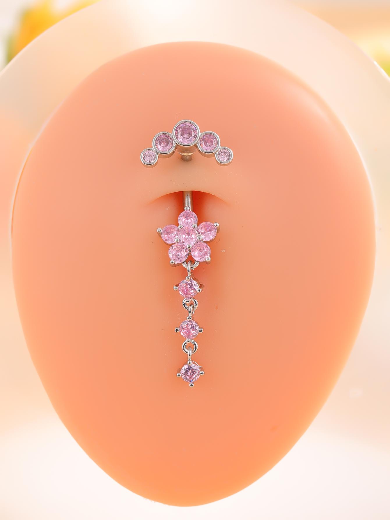 14G Stainless Steel Heart Dangled Belly Button Rings Belly Piercing Nombril for Women Girls Pink Zircon Crystal Sexy Navel Ring Heart&Navel & Bell Button Rings&Body