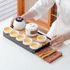 Portable Rough Pottery Travel Tea Set with Blue Leather Carry Bag