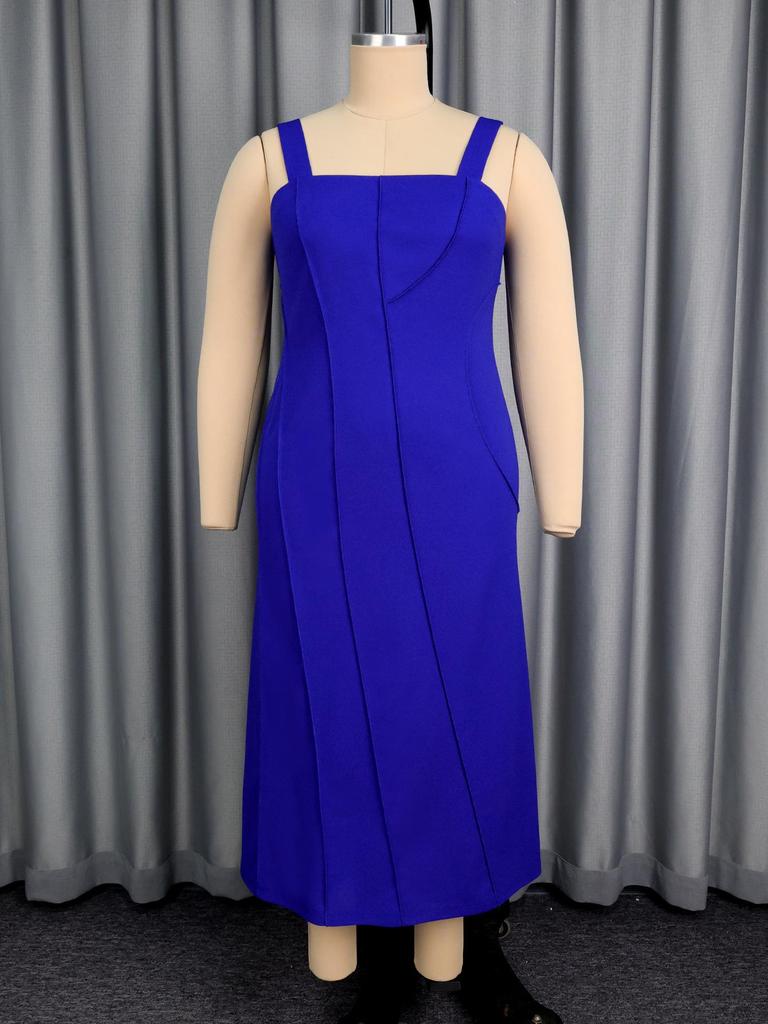 Women's Plus Size Camisole Dress & Jacket Set - Slimming Square Neck, Cinched Waist, Elegant Long Dress for Commuting or Dates