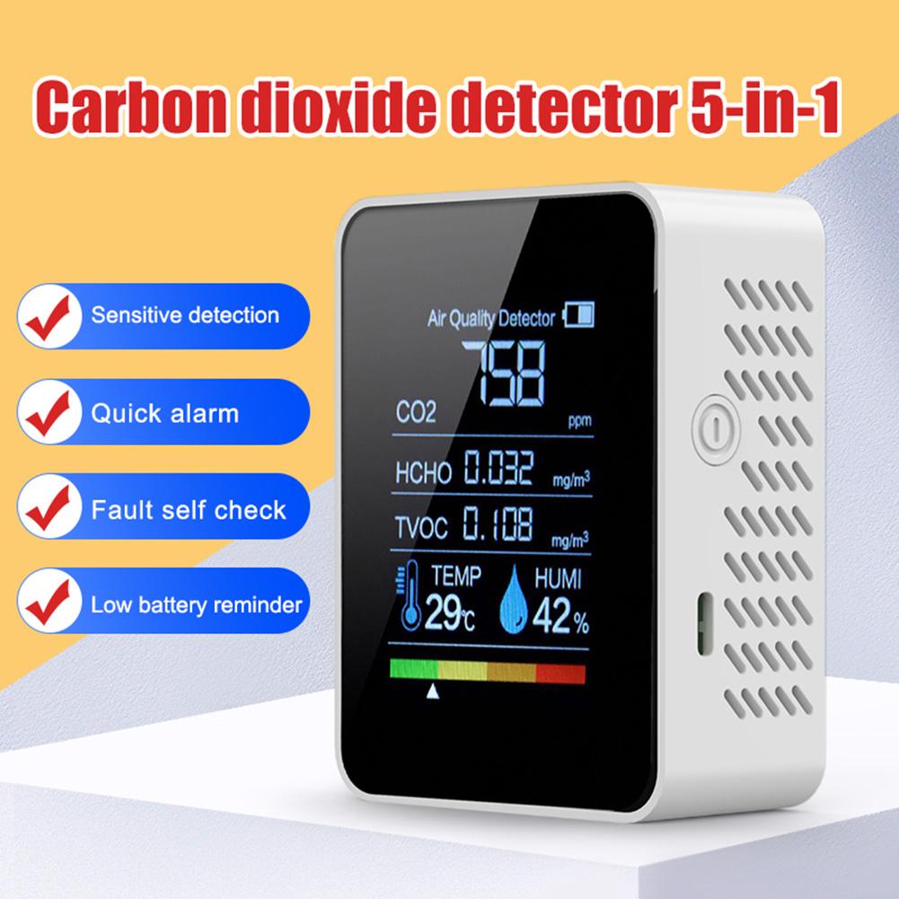5 In 1 Air Quality Monitor 2.8inch LCD Formaldehyde Detector Temperature Humidity Meter CO2 TVOC HCHO AQI Tester for Home Office