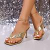 Square Toe Flip Flops Women Slippers Thin High Heels Sandals Summer Party Slide Shoes   White Sandalias