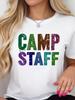 Women'S Round Neck Short Sleeve T-Shirt, Camp Staff Multicolor Distressed Print, Summer Camp for Adults And Teens, Vibra