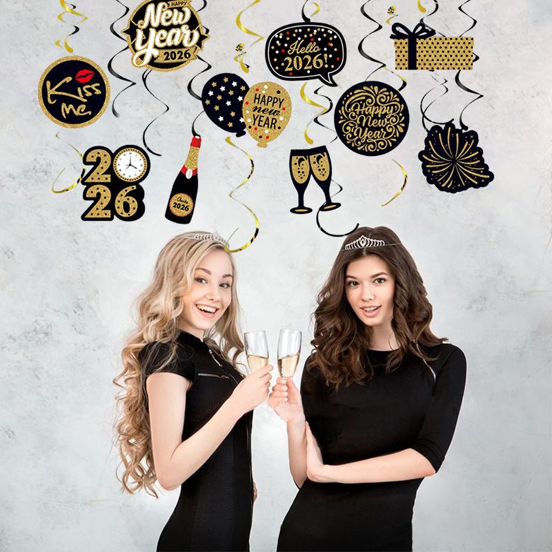 10pcs/pack New Year Bright Colors Party Exquisite Patterns Durable New Year's Day Elements Plastic Spirals Atmosphere