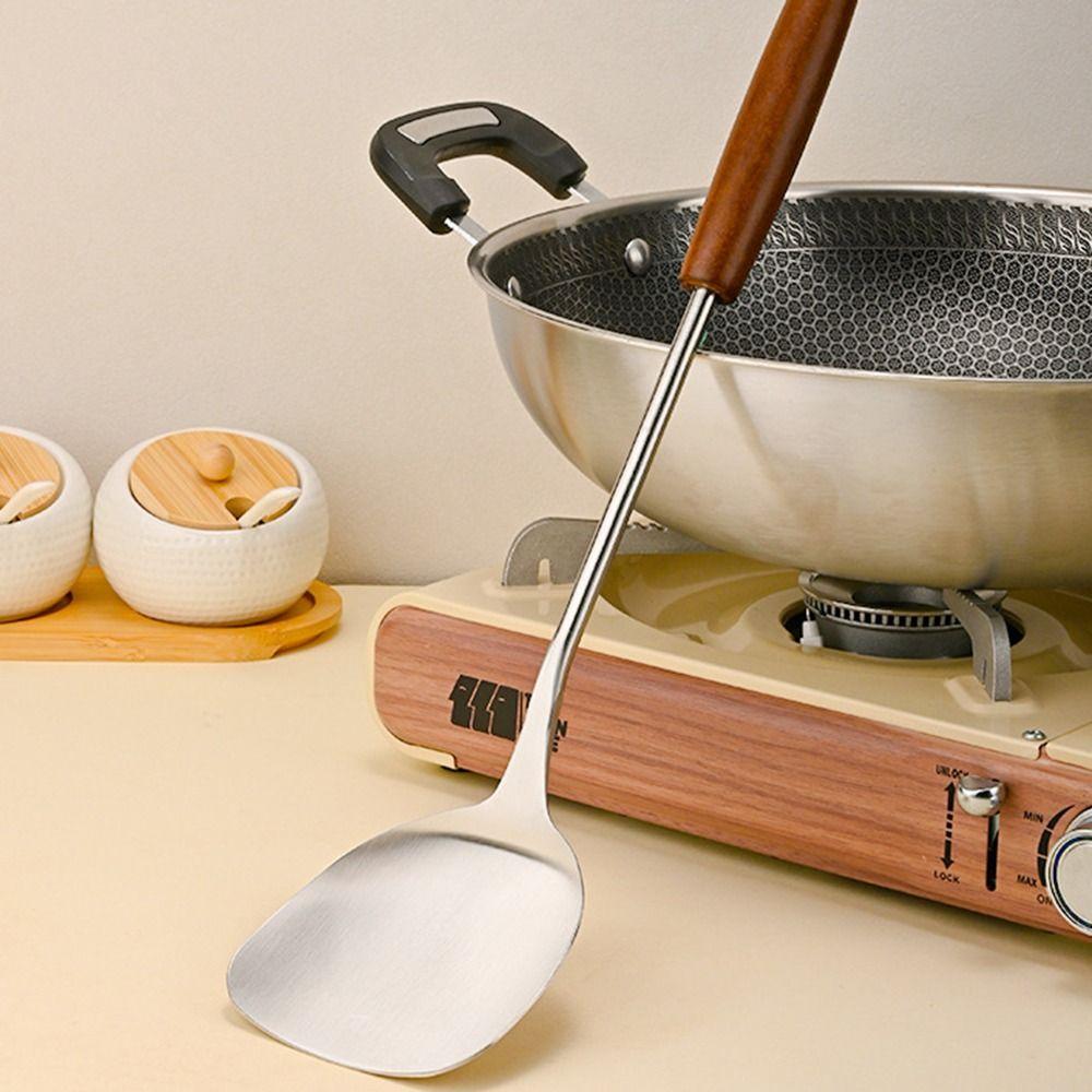 Stainless Steel Spatula Wood Handle Kitchen Stir Fry Spoon New Cooking Spatula Kitchen Tools