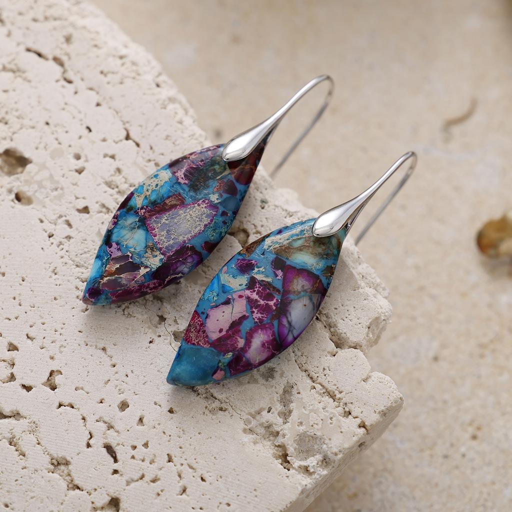Bohemian Emperor Stone Leaf Pendant Earrings Popular Jewelry