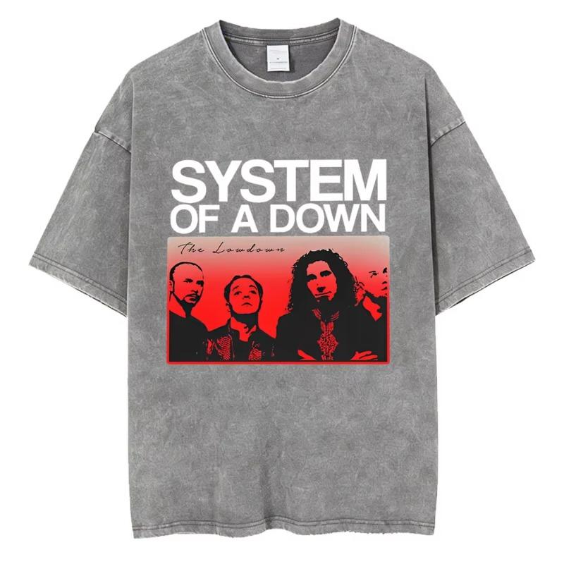 T-shirt Vintage Lavé System Of A Down Homme Rétro Rock Metal T-shirts Oversize Homme Décontracté Coton Haute Qualité