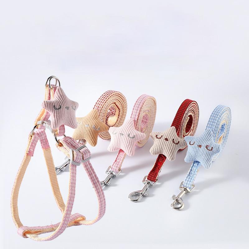 Dog Leash and Collar Set Cute Starfish Puppy Kitten Harness Striped Cotton Halter 4 Color for Little Dogs Leads Cat