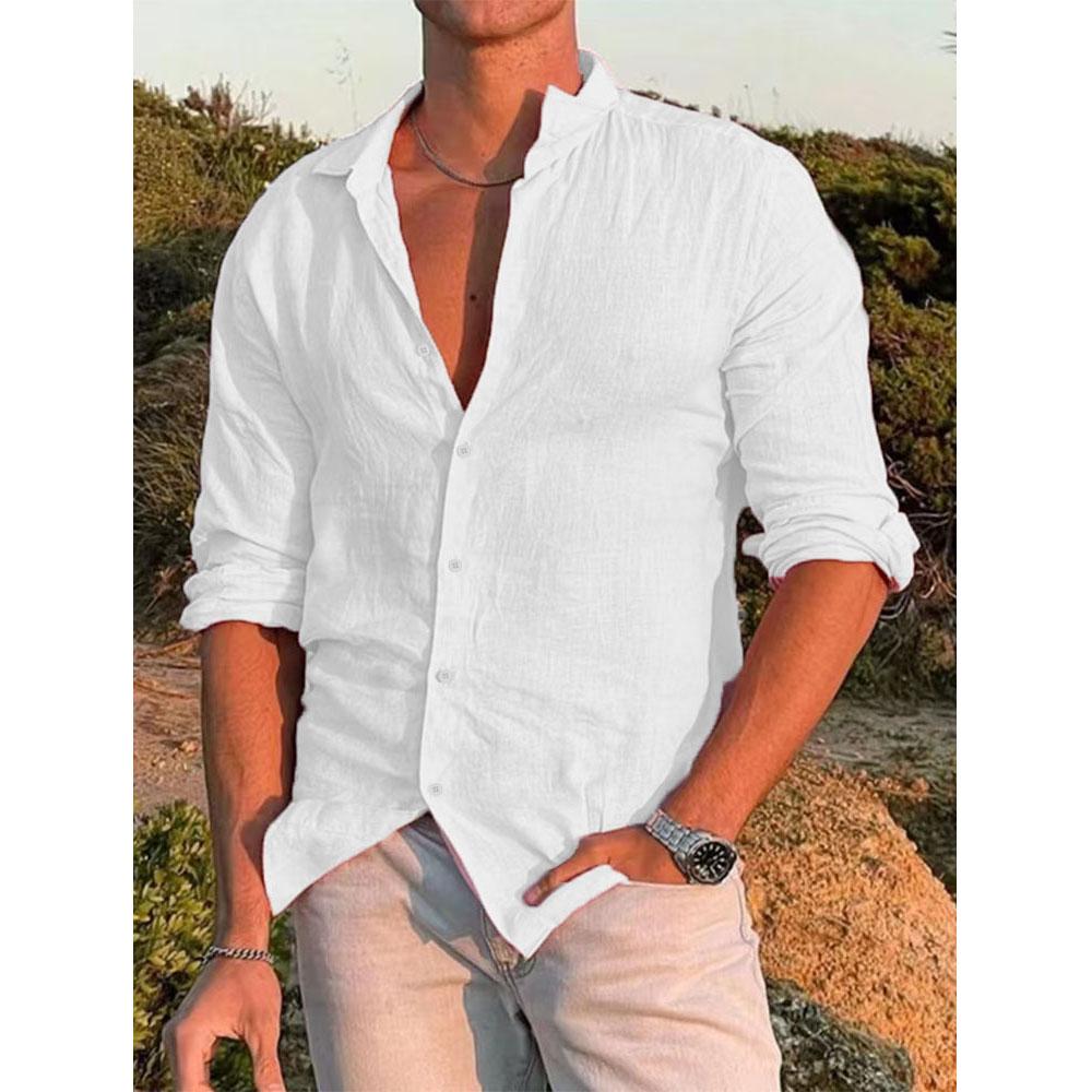 Men's Shirts Cotton Linen Lightweight Lapel Collar Hawaiian Shirt Casual Slim Shirt Male Long Sleeve Tops Shirt Blouse