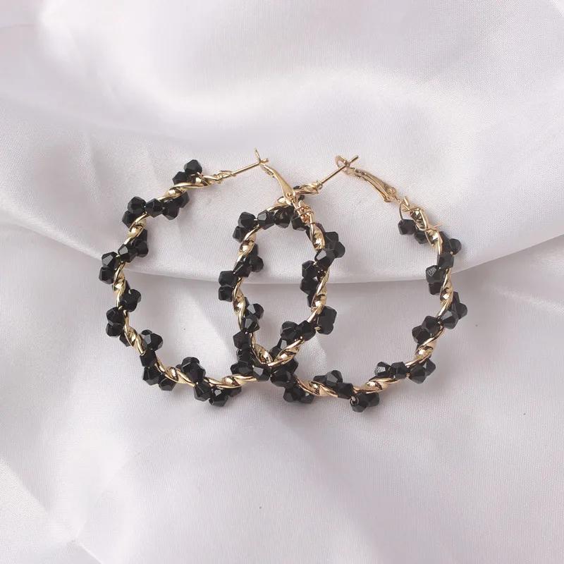 

Красочные преувеличенные женские серьги-кольца, квадратные акриловые бусины, имитация ротанга, свертывающиеся серьги, круглые большие серьги, оптовая продажа, женские чёрный