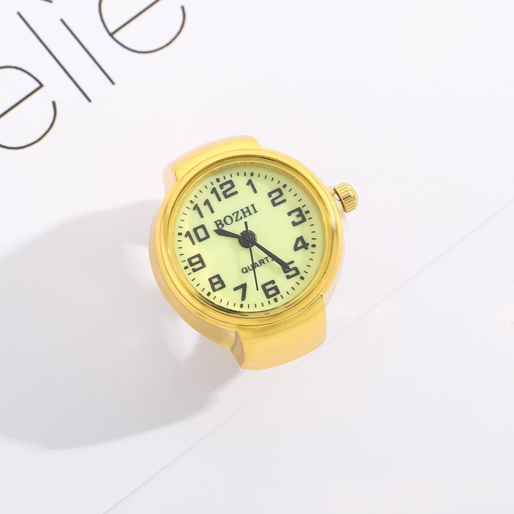 

Vintage Bronze Tone Ring Watch Elastic Band Quartz Finger Watch Women золотий