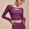 Womens Long Sleeve Yoga Top Mesh Cutout Sportswear Breathable Fitness Tee With High Elasticity