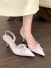 Women Bowknot High Heels Pumps Women Summer Fashion Leopard Thin Heel Sexy Pointed Slingback Sandals Elegant Party Dress Shoes