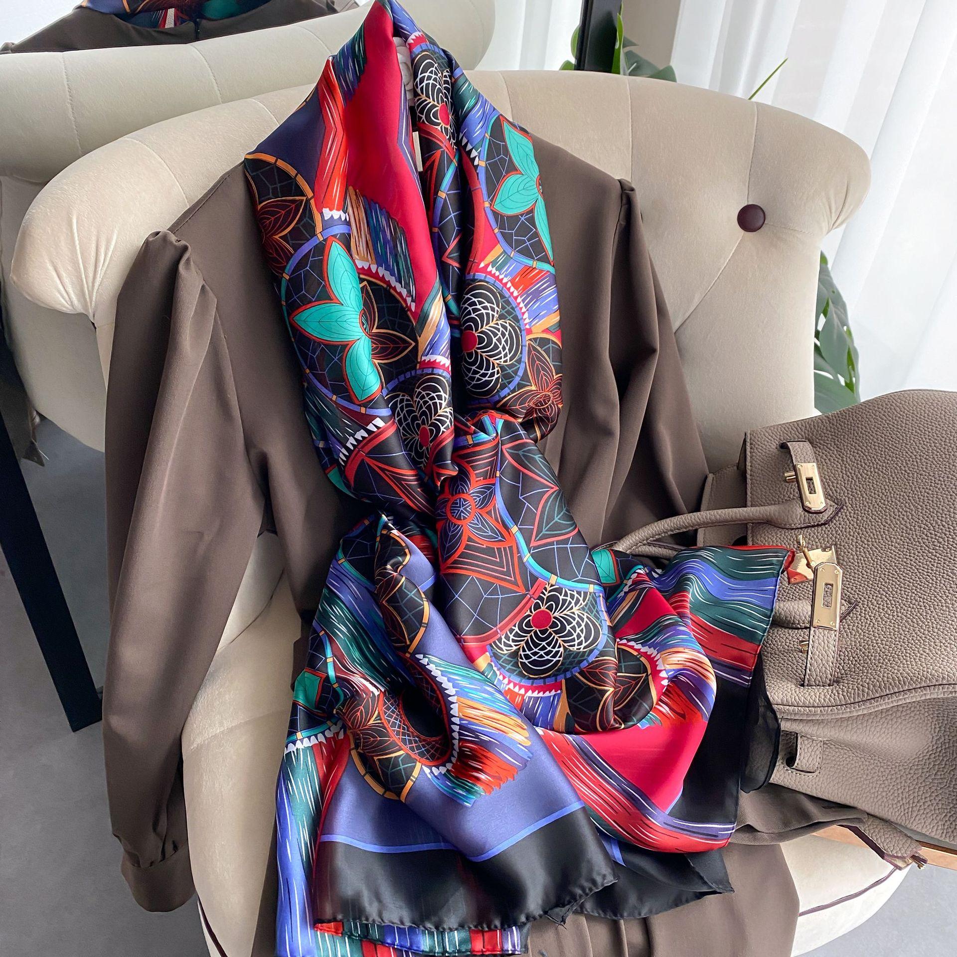 

Высококачественные роскошные шелковые шарфы, повязка на голову, шарфы, шейный шарф для женщин, шелковый шарф с цепочкой, женская декоративная шаль 180-90cm