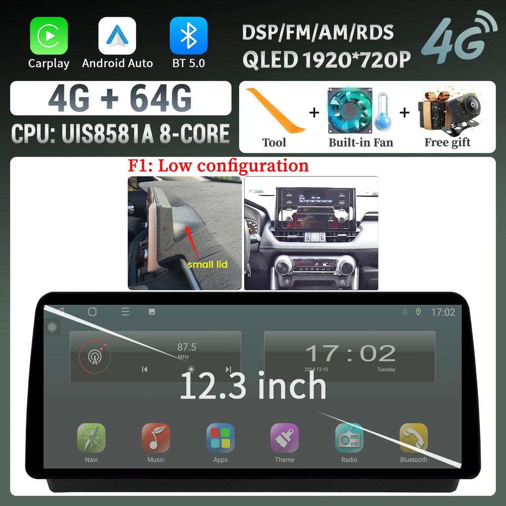 12.3inch Car Radio For Toyota RAV4 2020-2022 Multimedia Navigation Stereo 4G Wireless Bluetooth Carplay Touch Head Unit Screen