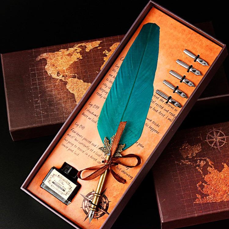 Details about / Vintage Dip Pens Fountain Writing Ink 10 Nibs Pen Holder Gift Box Calligraphy