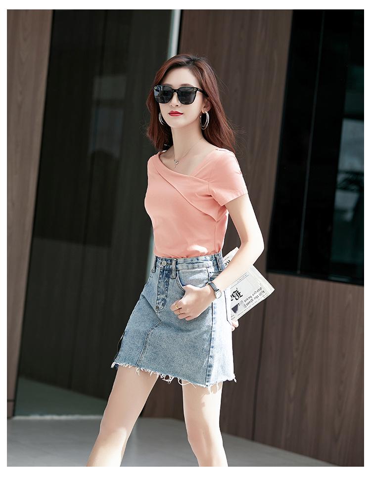 Clearance Women's Slanted Shoulder Modal Cotton Short Sleeve T-Shirt - Stylish & Comfortable
