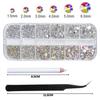 Flavizo 12-Grid Nail Art Rhinestone DIY Set - AB Crystals & Silver Crystal Stones Kit with Wax Drill Picker Pencil & Tweezer | Nail Accessories for