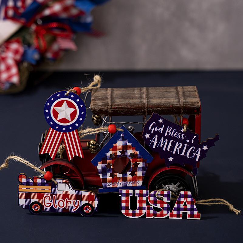 Stylová dřevěná dekorace ke Dni nezávislosti pro domácnost a auto Slavnostní oslavy Sada šesti kusů