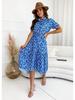 European & American Style Women's Printed Cinched Waist Swing Dress