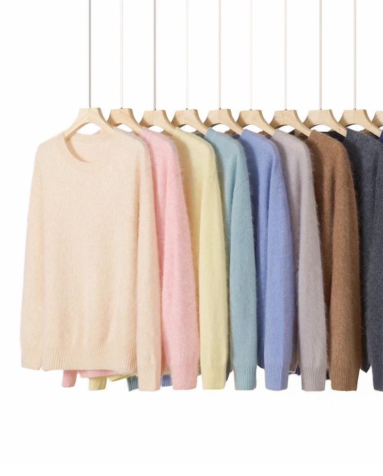 Women's Cashmere Long Sleeve Round Neck Sweater - Solid Candy Colors for Autumn/Winter