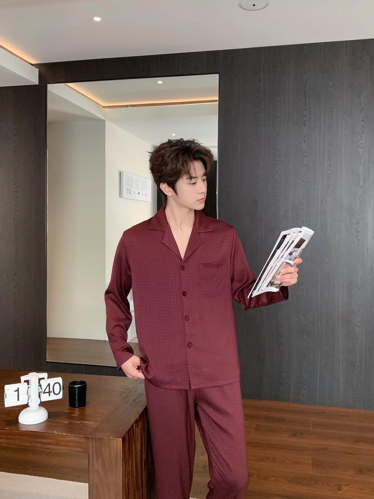 Ice Silk Pajamas Men's Chinese New Year Summer Long Short-sleeved Loose High-end Printed Loungewear Can Be Worn Outside
