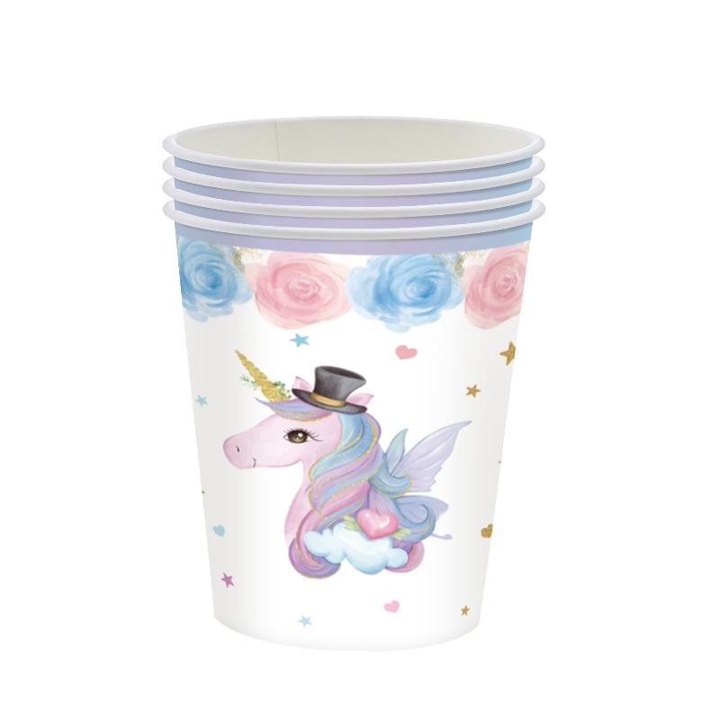 New Hot-selling Unicorn Party Theme Items, Decorative Disposable Paper Plates, Cups, Paper Towels Pe Tablecloth, Flag Set