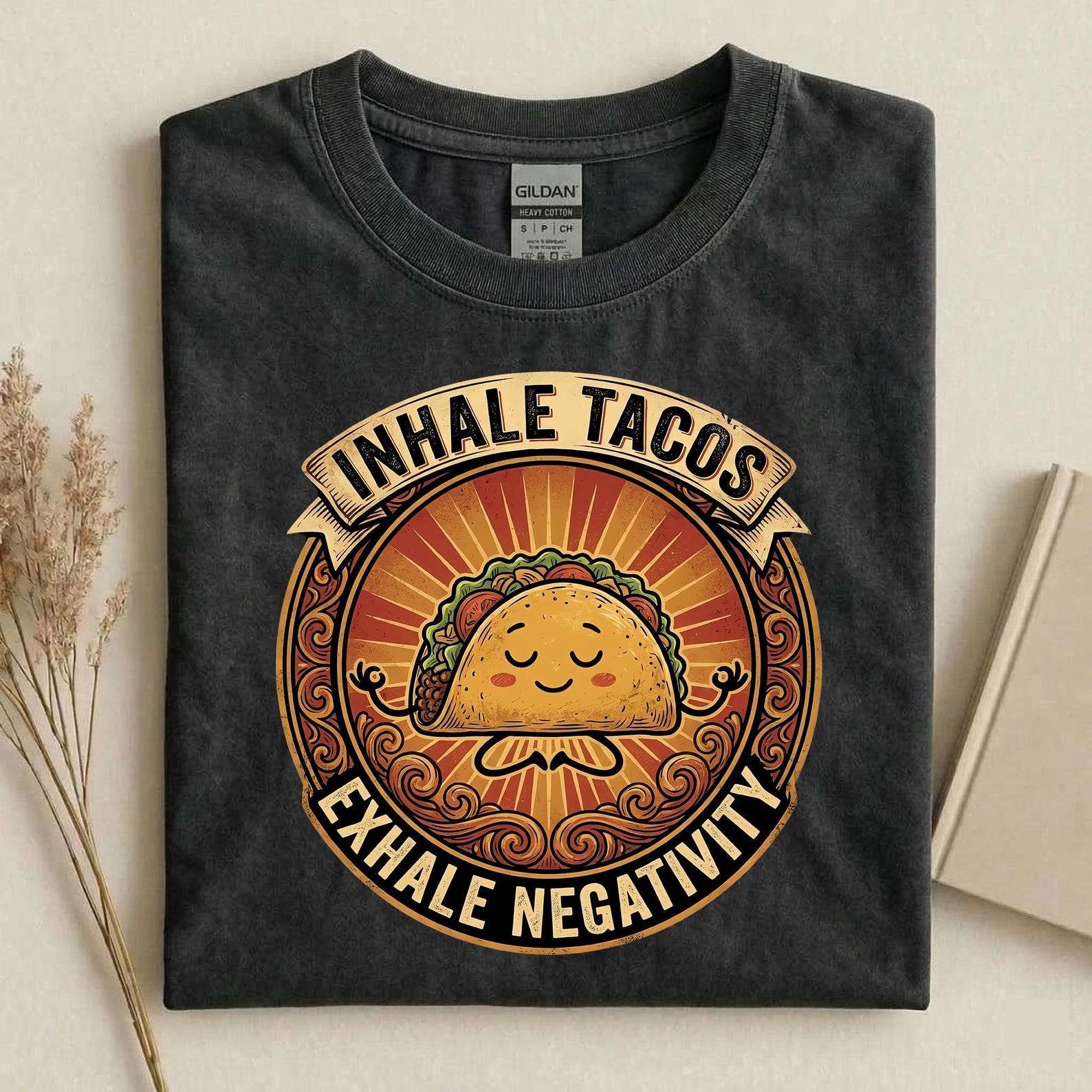 Inhale Tacos Exhale Negativity Shirt, Funny Taco T-Shirt, Cute Taco Graphic Tee, Food Lover Humor Shirt, Mexican Food Lover Gift M