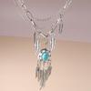 Pack of 2 Ethnic Turquoise Feather Chokers with Antique Alloy Finish Adjustable Length Bohemian Fashion Accessories