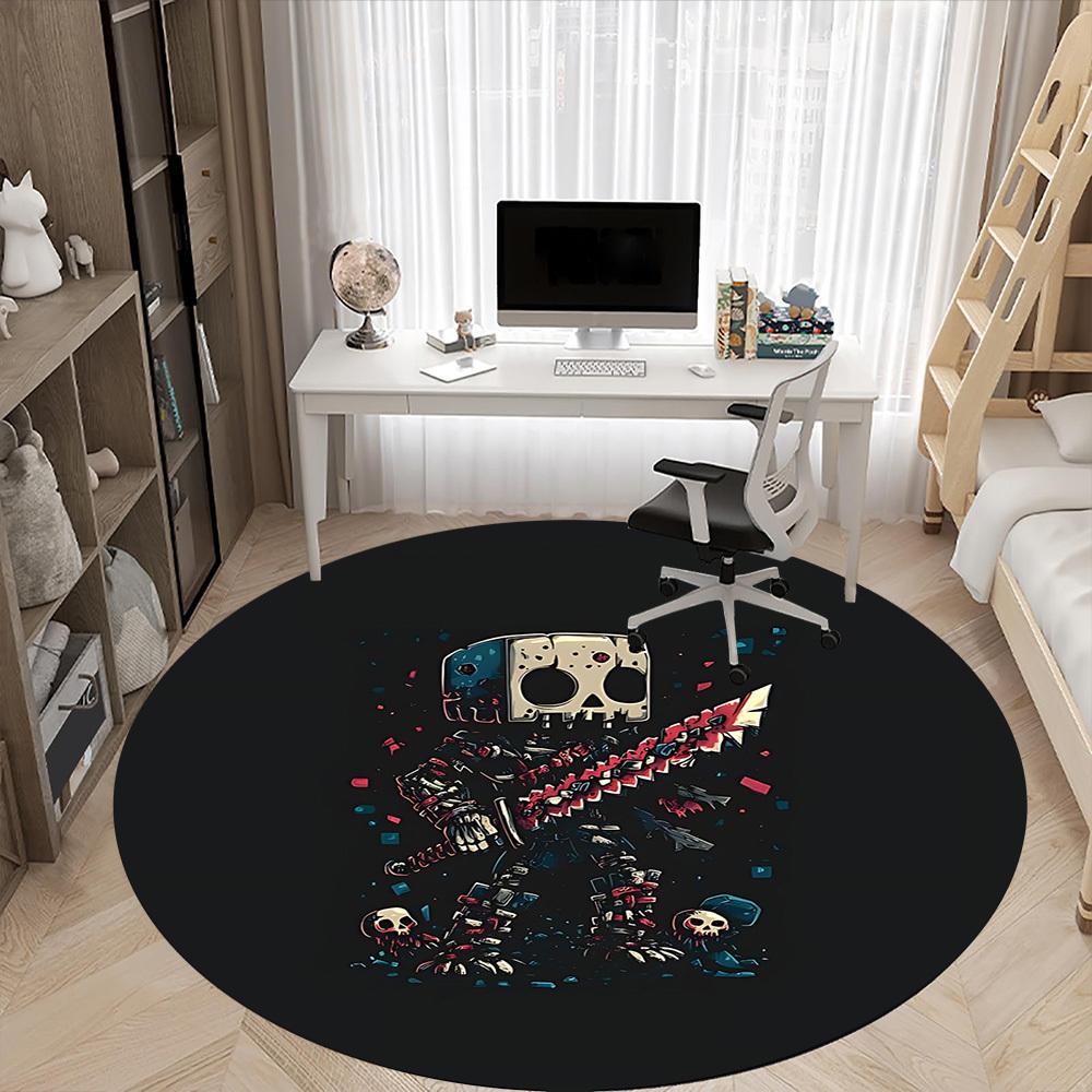 1pc Skull Warrior Office Round Area Rug, Under Office Chairs Bedroom Living Room Home Decor, Room Deco