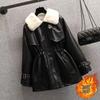 Plus Size Womens Faux Fur Lined Biker Jacket With Waist Cinching Design Thick Warm Outerwear In Black Brown Red