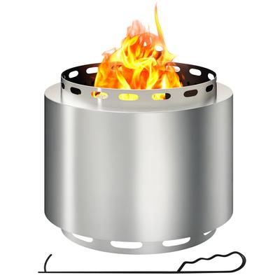 Smokeless Fire Pit, 48.5cm Portable Wood Burning Firepit with Poker for Garden Camping Bonfire Party, Stainless Steel, Silver