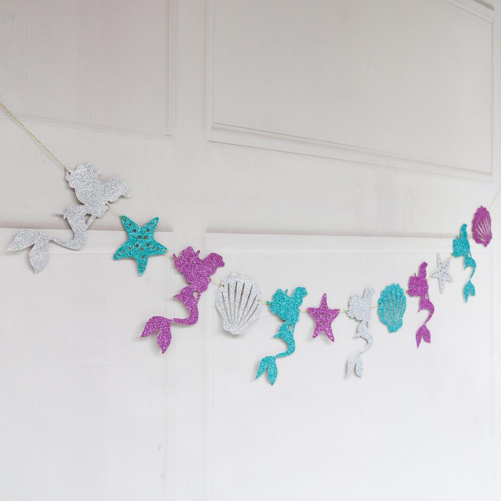 Mermaid Glitter Happy Birthday Banner - Party Decoration Flag