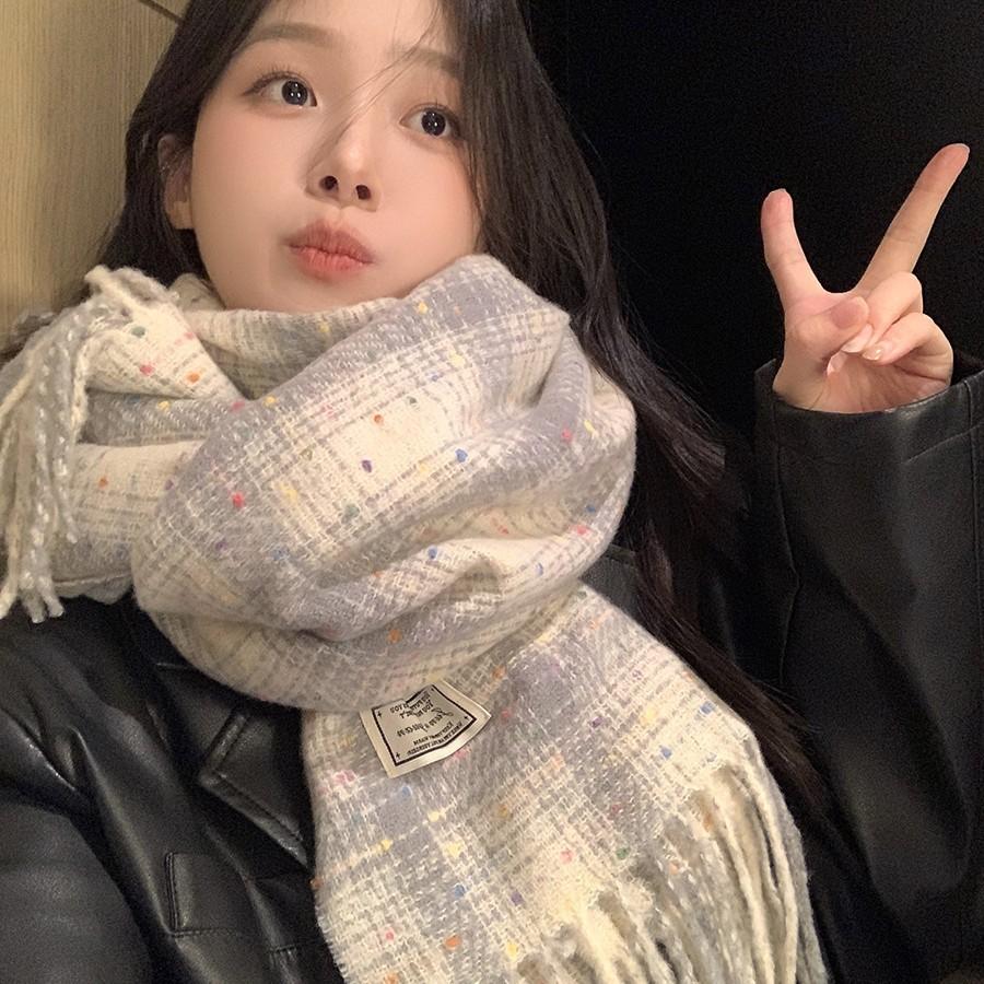 Korean Version Ins White Plaid Scarf for Women New Autumn and Winter Student Couple Fashion Versatile Warm Scarf
