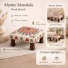 Mystic Mandala Embroidered Foot Stool - Multicolor Cotton Ottoman with Mango Wood Legs, 40 X 40 X 22.5 Cm