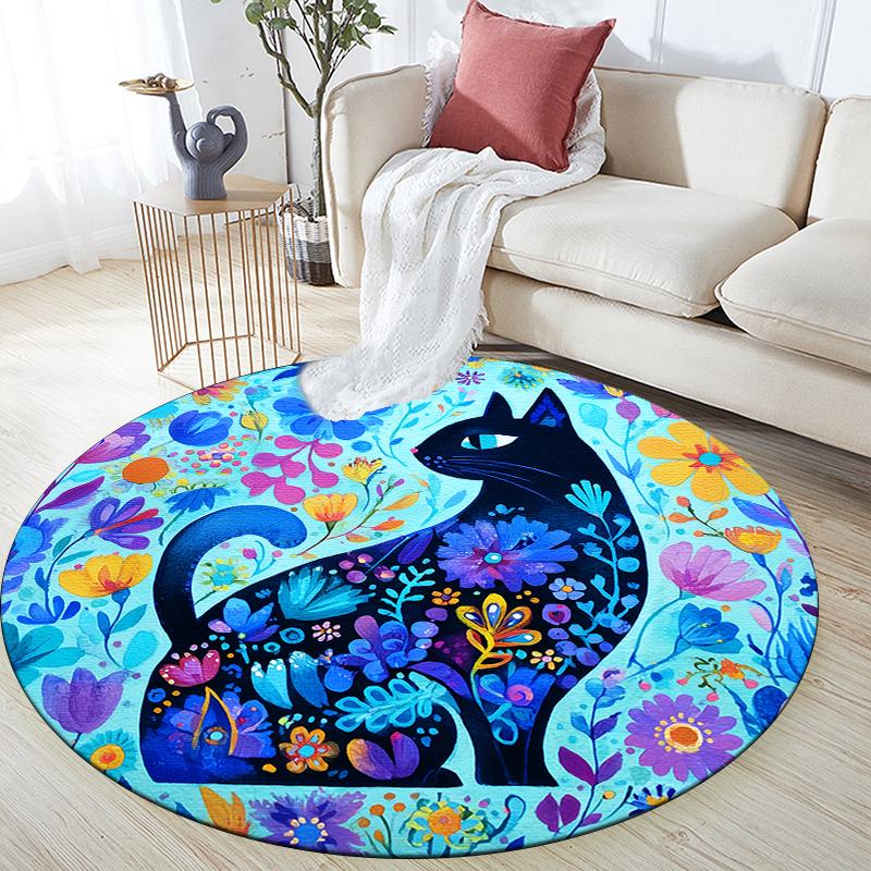 

Black Cat pattern round rug,Carpet Rug for Living Room Bedroom Sofa Playroom Decor,Non-slip Floor Mat,Holiday Gifts and Birthday Gifts. 80cmx80cm