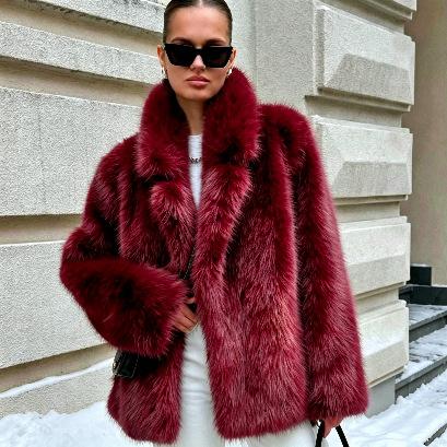 Autumn and winter medium and long artificial fur suit collar environmentally friendly fur fur coat fox fur women's coat