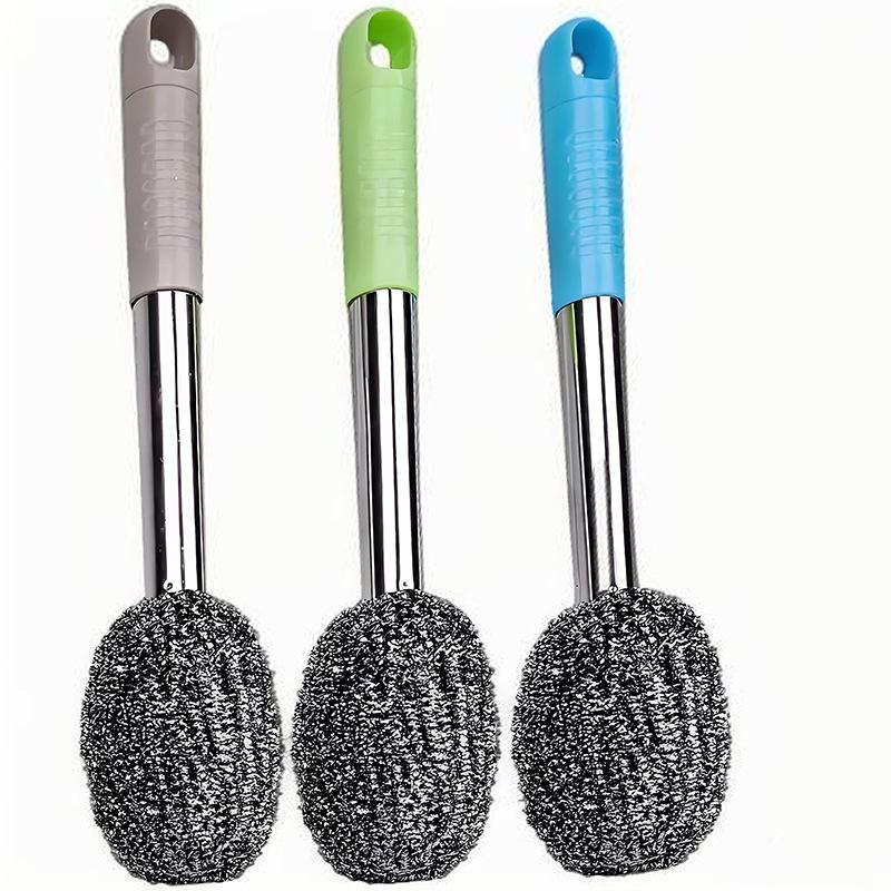 Long Handle Scrub Brush with Stainless Scourer for Bottles and Pots - Non-Shedding, Random Color