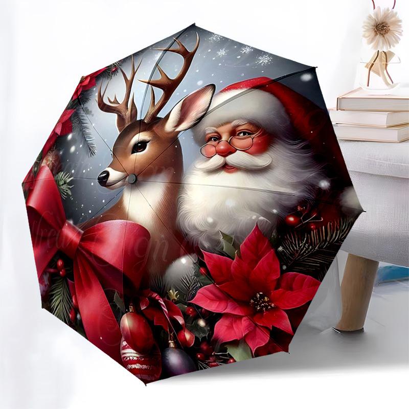 

1pc Christmas Santa Claus Snowflake Automatic Opening Closing Umbrella, Portable Folding Design, 8-Rib Iron Frame Outdoor Umbrella, Festive Gift for F