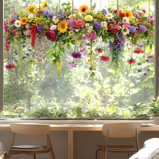 Bílá květinová fólie na okno Odnímatelná vodotěsná PVC květinová statická skleněná nálepka Jarní dekorace okna pro domácnost, kancelář, obývací pokoj